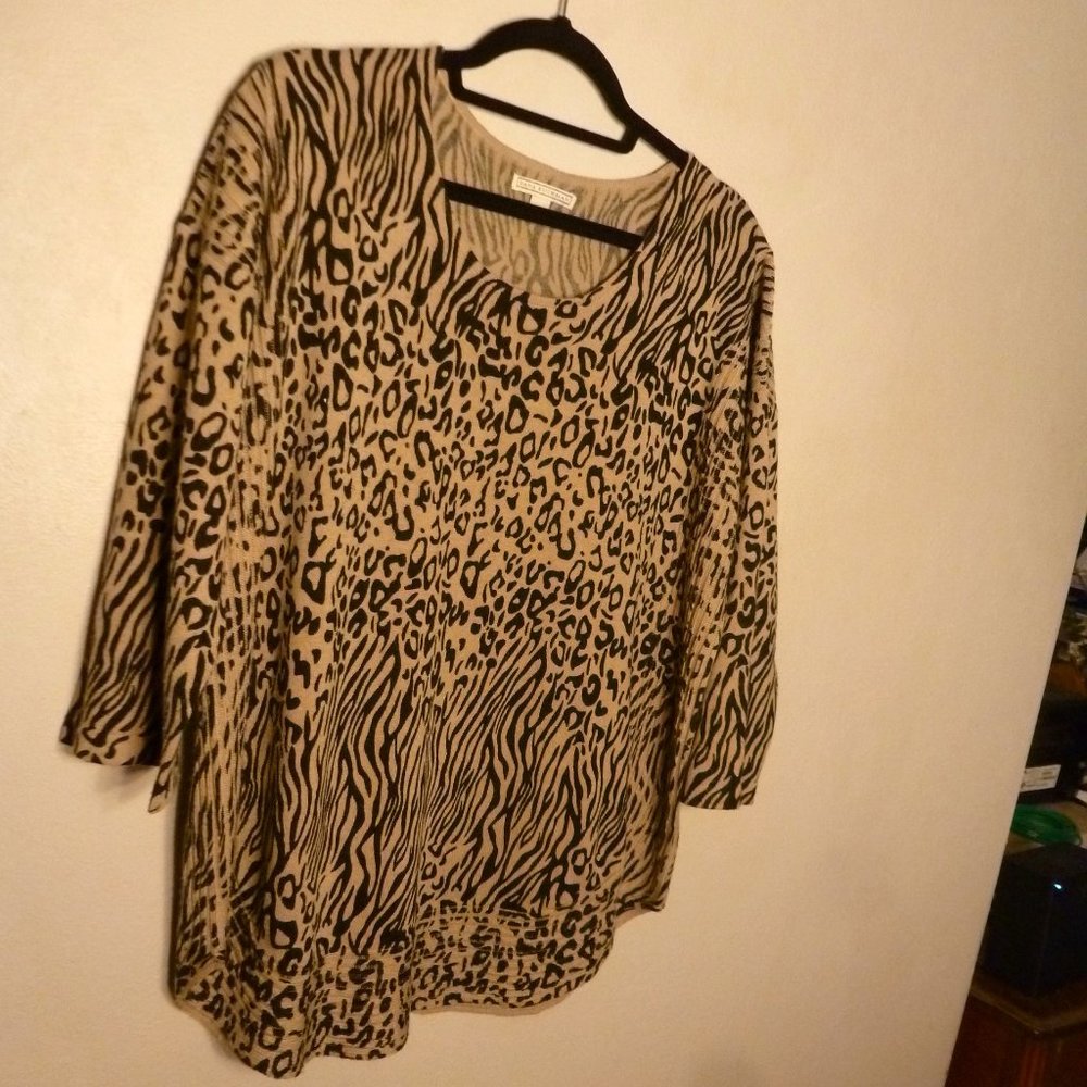 Dana Buchman Animal print tunic sweater XL 16 18 black taupe